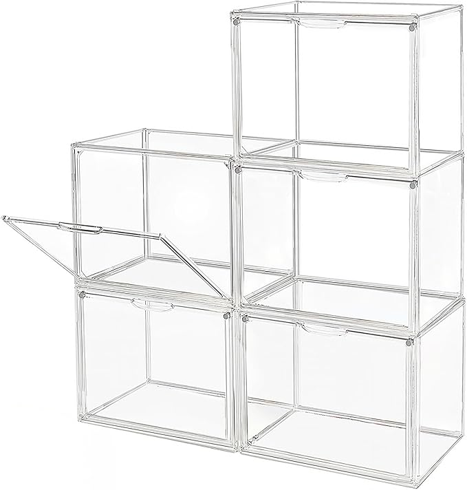 GUDEMAY Clear Stackable Plastic Storage Bins with Magnetic Lid, Dustproof Book & Cosmetic Display Cases, Large Figures Collectibles Showcase, Shoe Box, Protection Organizer (L, Count, 5)