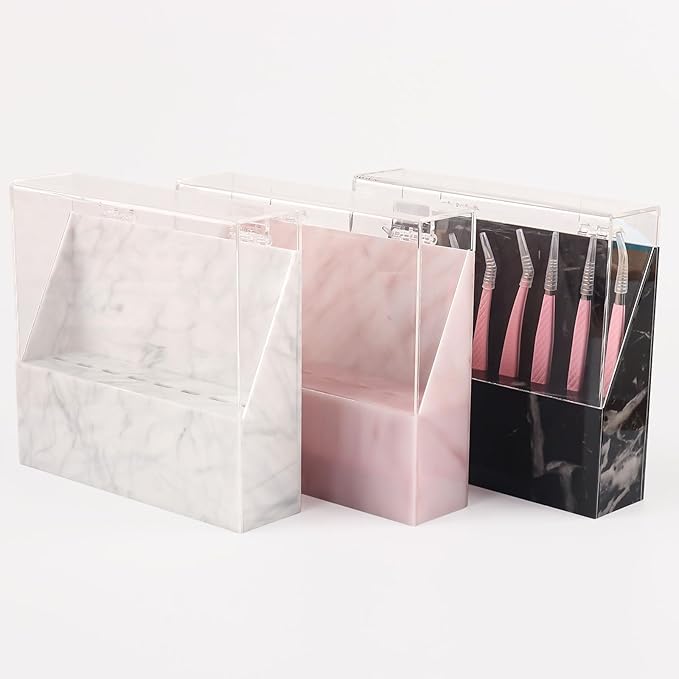 8 Holes Dust proof Tweezer Storage Rack,Acrylic Tweezer Display Stand Holder Eyelash Extension Supplies Lash Accessories Tools (Marble Black)