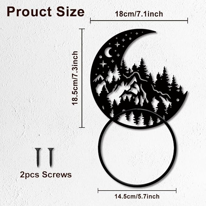 MAYJOYDIY Moon Forest Metal Towel Ring Mountain Landscape Towel Holder Moon Star Towel Ring Black Art Towel Rack Wall Mounted for Bathroom Kitchen Towel Hanger Home Decors Gift