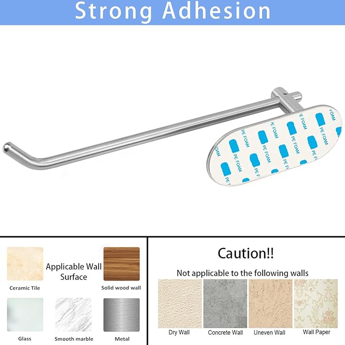 TocTen Stainless Steel Hand Towel Rod, No Drilling Stick on Wall Bar, Strong Self Adhesive Rack/Hanger for Bathroom Kitchen (Brushed Nickel)