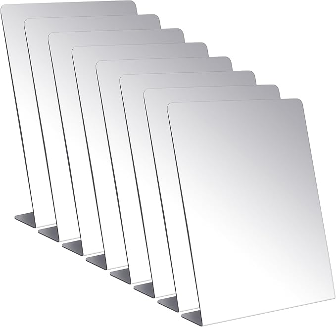 Amyhill 8 Pcs Counter Top Mirror Freestanding Single Self-Portrait Mirror Single Sided Acrylic Desk Glass for Tabletop Bedroom Office Bathroom Home Dorm (9 x 10 Inch)