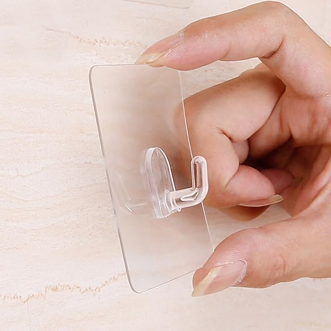 LAIGOO 12 Pack Adhesive Wall Hooks, Clear Self Adhesive Hooks Transparent Sticky Towel Hook Wall Hangers for Office/Kitchen/Bathroom/Shower Hanging/Coat/Picture