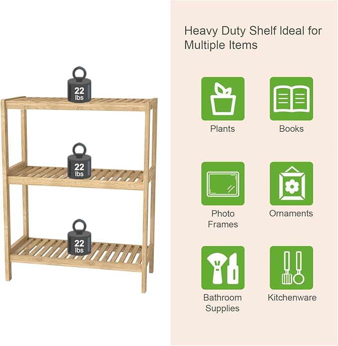 AIIT 3-Tier Bamboo Bathroom Shelf - 26" H Storage Shelves, Narrow Stand Rack Shelving Unit for Living Room Bedroom Kitchen, Nature