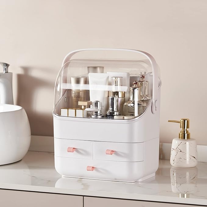 SUNFICON Makeup Organizer Holder Cosmetic Storage Box with Makeup Tray Organizer Set