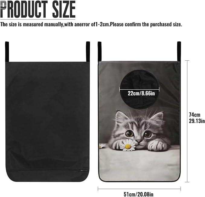 ZOUTAIRONG Hanging Laundry Hamper Zipper Storage Bag Space Saving Laundry Bag Hanging Clothes Hamper Laundry Baskets for Bathroom, Cute Daisy Cat Print