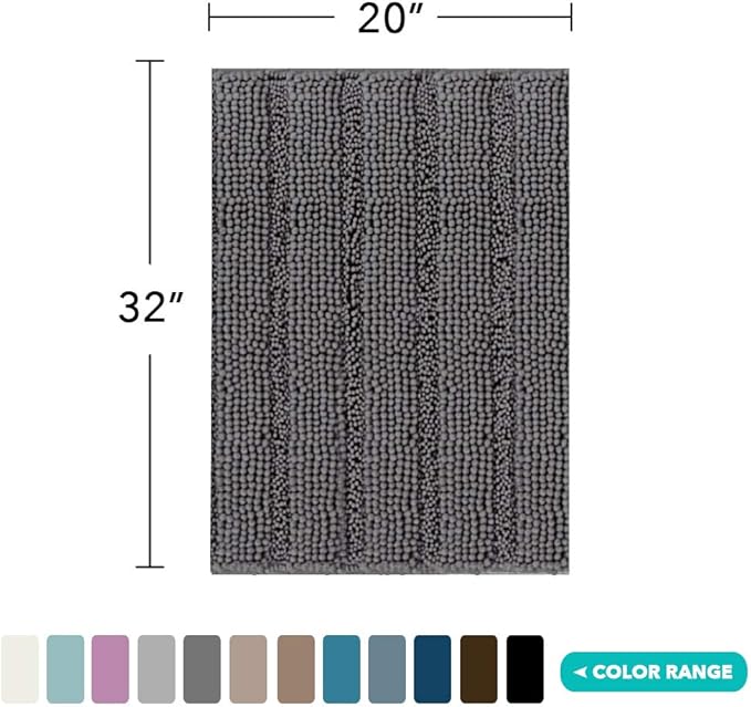 Turquoize Bathroom Rugs and Mats 1-Piece Bath Mat Set Non Slip Bath Mats for Tub Extra Soft and Absorbent Gray Shaggy Rugs for Bedroom Machine Washable Bath Mats, 20"x 32", Gray