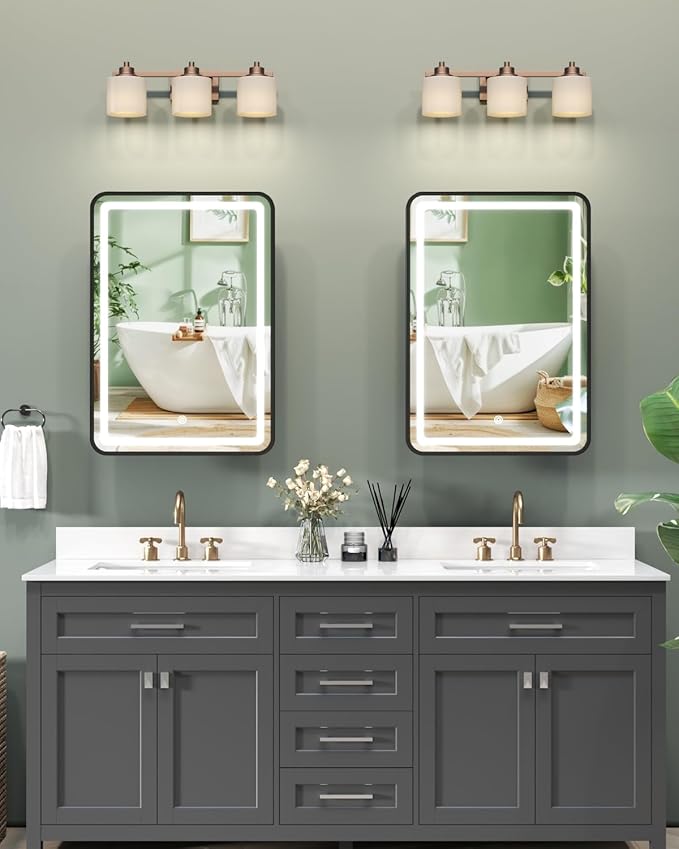 16x24 Inch LED Medicine Cabinet Mirror for Bathroom, Wall Mounted or Recessed Medicine Cabinet with Lights and Mirror, Full Metal, Stable & Removable 2 Shelves, Adjustable 3 Colors, Black