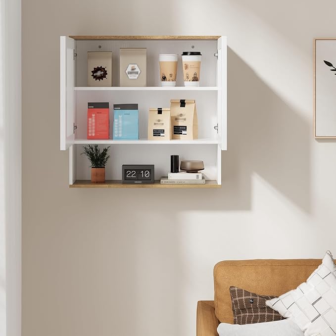 Kiasthome Bathroom Wall Cabinet, Medicine Cabinet with Louvered Doors & Adjustable Shelf, Over The Toilet Storage Cabinet for Laundry Room & Kitchen & Living Room