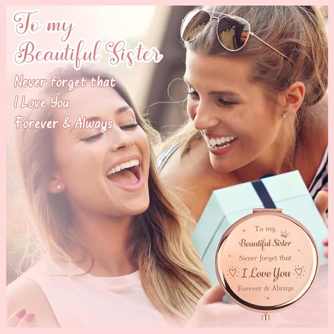 Gifts for Sister,Sister Gifts for Women,Sister in Law Gifts, for Adult Sister,Sisters Gifts from Sister Brother,Big Sister Gifts for Girls,Christmas Sister Gifts,Compact Mirror for Sister