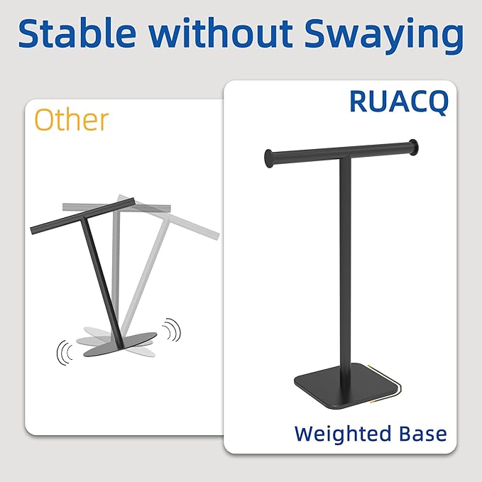 RUACQ Hand Towel Stand, 16" T-Shape Hand Towel Holder Stand for Bathroom, Kitchen and Countertop Towel Holder 304 Stainless Steel Hand Towel Rack with Weighted Base (Matte Black)