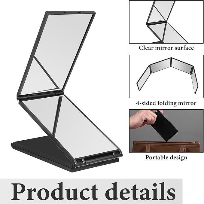 Vin Beauty 4 Way Mirror Foldable Makeup Mirror Portable 360 Degree Handheld Haircut Mirrors 4 Barber Desktop DIY Haircut Tool for Hair Cuting Styling Grooming Sided Self Haircuts for Home and Salon