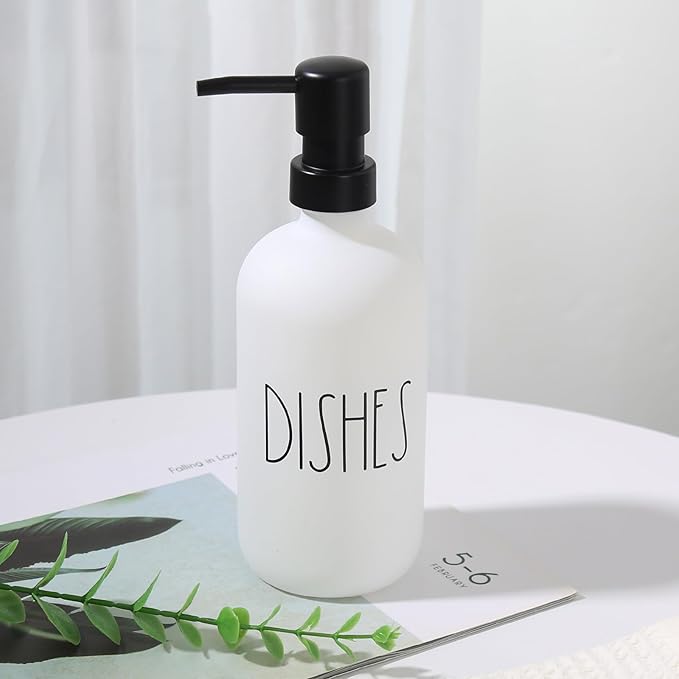 VIMERPA Dish Soap Dispenser, Matte White Soap Dispenser for Kitchen, Glass Dishes Soap Dispenser with Plastic Pump, 17 Fl Oz Refillable Liquid Soap Bottle Container, Farmhouse Kitchen Decor