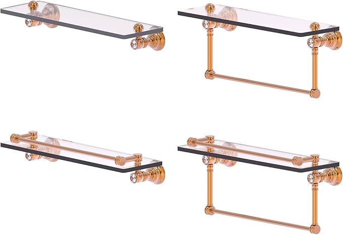 Allied Brass CC-1-16-BBR Carolina Crystal Collection 16 Inch Glass Shelf, Brushed Bronze