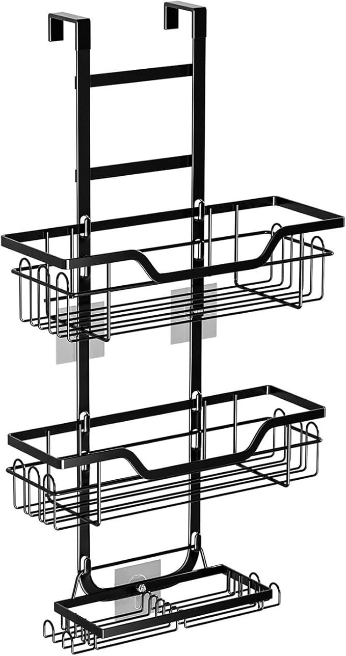 Two Layer Bathroom Storage Shelf Mounted on Door Highlighting 3 Fasteners Integrated Soap Dish Quick Drains Structure Bronzing Cream Door Cart