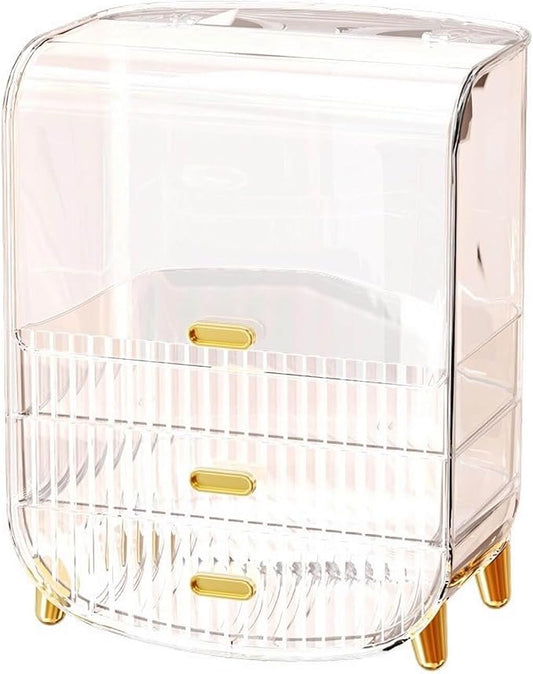 Large Clear Makeup Organizer Cosmetic Organizer, Acrylic Makeup Storage Organizers Box, Dustproof, Waterproof, 2 Drawers (Blue)
