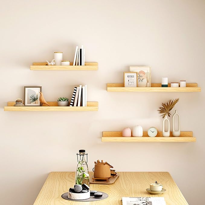 Wood Wall Mounted Shelf Bathroom Cosmetic Storage Stand Rack for Displaying Books and Decorative Items Office Decoration Shelf