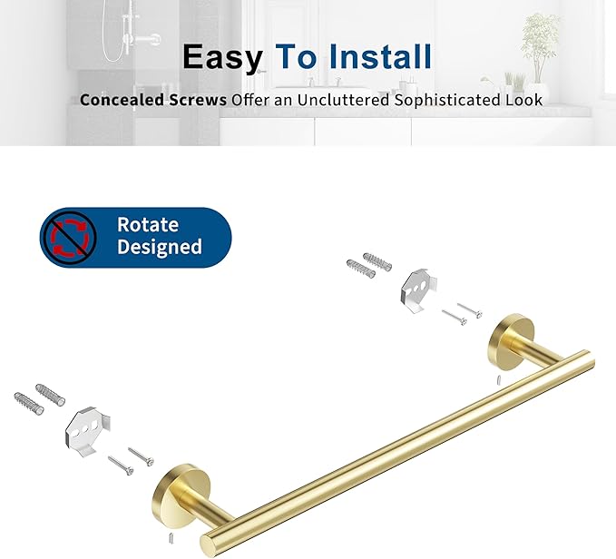 Brushed Gold Towel Bar, 14 Inch Towel Racks for Bathroom Wall Mounted, Thicken SUS304 Stainless Steel Heavy Duty Hand Towel Holder Organizer, Bathroom Accessories, Total Length 16.5 Inch