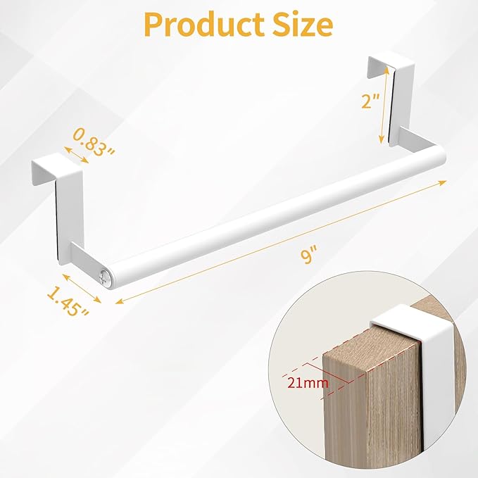 STWWO Over The Door Towel Rack, Kitchen Towel Holder Over Cabinet Door Towel Bar Stainless Steel for Cupboard for Kitchen Dish Towel Holder Hanger, 2 Pack (White)