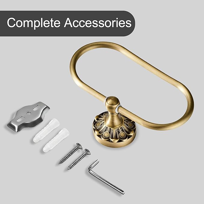 Brass Bathroom Hand Towel Holder, Antique Brass Towel Ring Holder, Vintage Wall Mounted Oval Towel Rack Hanger Home Half Round Bathroom Hardware Accessory