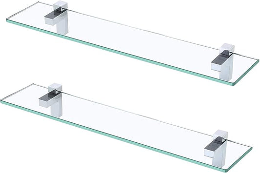 KES Glass Shelf for Bathroom, 24 Inch Bathroom Shelf with Tempered Glass and Polished Chrome Bracket Wall Mounted 2 Pack, BGS3201S60-P2