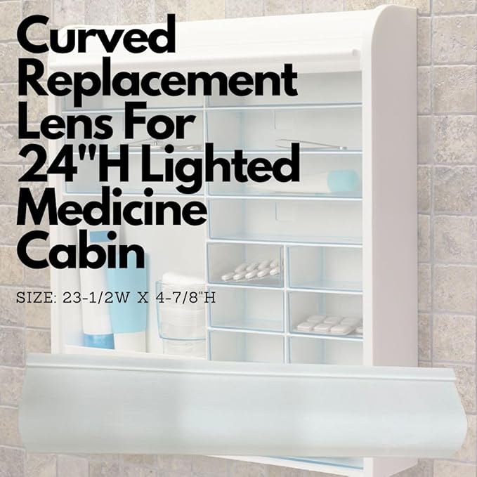 Replacement Lens For 24"H Lighted Medicine Cabinet, Replacement Lens Cover Diffuser, Frosted Medicine Cabinet Light Lens for Medicine Cabin FLAT or CURVED Style (CURVED 23.5'' X 4.88'')