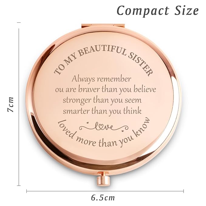 Personalized Gifts for Sister, Custom Sister Gifts for Birthday, Engraved Compact Mirror for Women Girls BBF Bestie Friends, Graduation Mothers Day Basket Stuffers