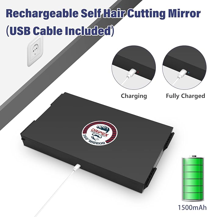 Dripex 3 Way Mirror with Led Lights for Men or Women, 360° Trifold Self Haircut Mirror with Height Adjustable Hooks, for Makeup, Styling, Shaving, Braiding, Dye Hair (Black with Led)
