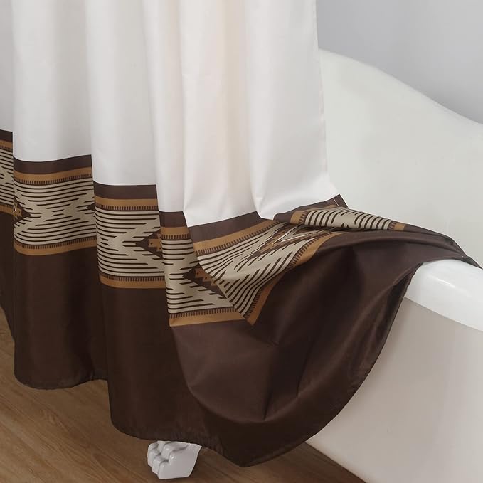 Fabric Shower Curtain, Beige and Brown Color Block Cloth Shower Curtains for Bathroom, Waterproof Bathroom Curtains, 62" W x 72" H