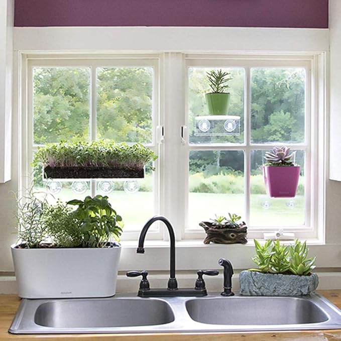 Suction Cup Window Shelf Acrylic Plant Shelf for Garden Bathroom Shelf Removable Wall Mounted Shelf