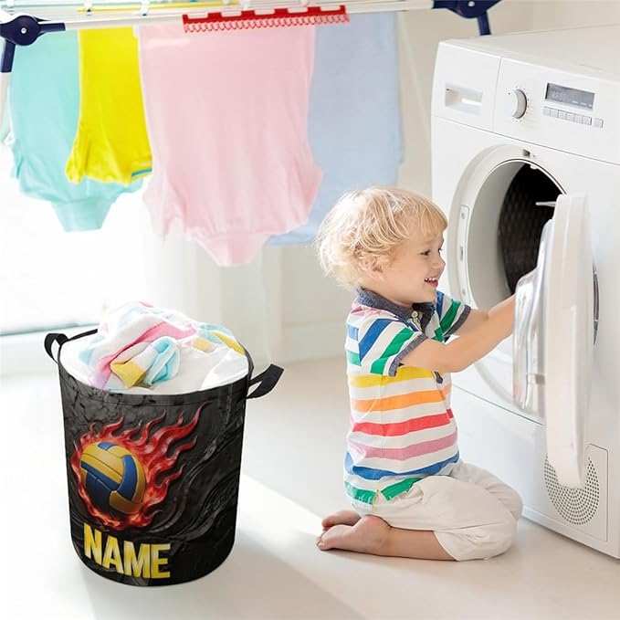 Personalized Volleyball Laundry Hamper Custom Name Funny Dirty Clothes Laundry Basket Portable Storage Basket For Home Bathroom Family Volleyball Lovers Xmas Birthday (style 18)