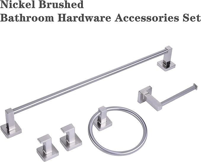 5 Pieces Brushed Nickel Bathroom Hardware Set,Wall Mounted 23.6 inch Towel Bar Set,Towel Rack Set,Toilet Paper Holder, Bathroom Accessories Set