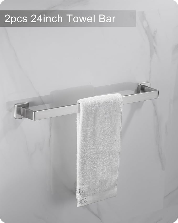 Brushed Nickel Bathroom Hardware Set 10 Pieces Includs 2pcs 24 inch Towel bar, 2pcs Towel Ring, 2pcs Toilet Paper Holder, 4pcs Towel Hook (Brushed-10PCS-24Inch)