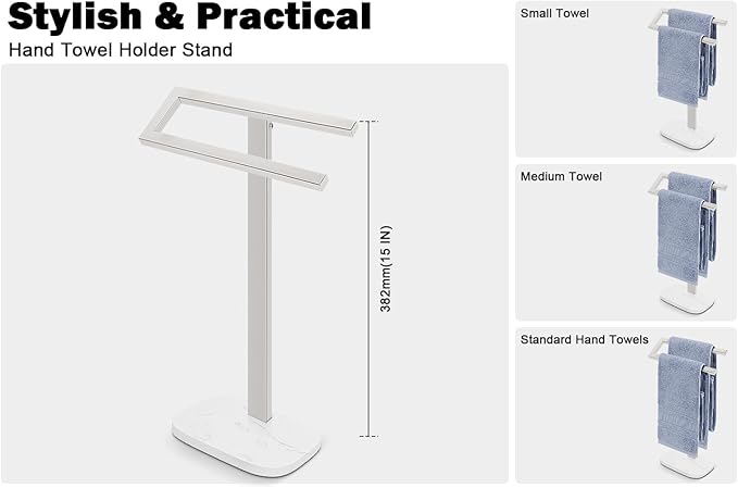 Livabber Standing Hand Towel Holder, 304 Stainless Steel Hand Towel Rack Stand with Heavy Marble Base, Bath Accessories, Towel Ring for Bathroom Kitchen Countertop, 14 Inch (Chrome)