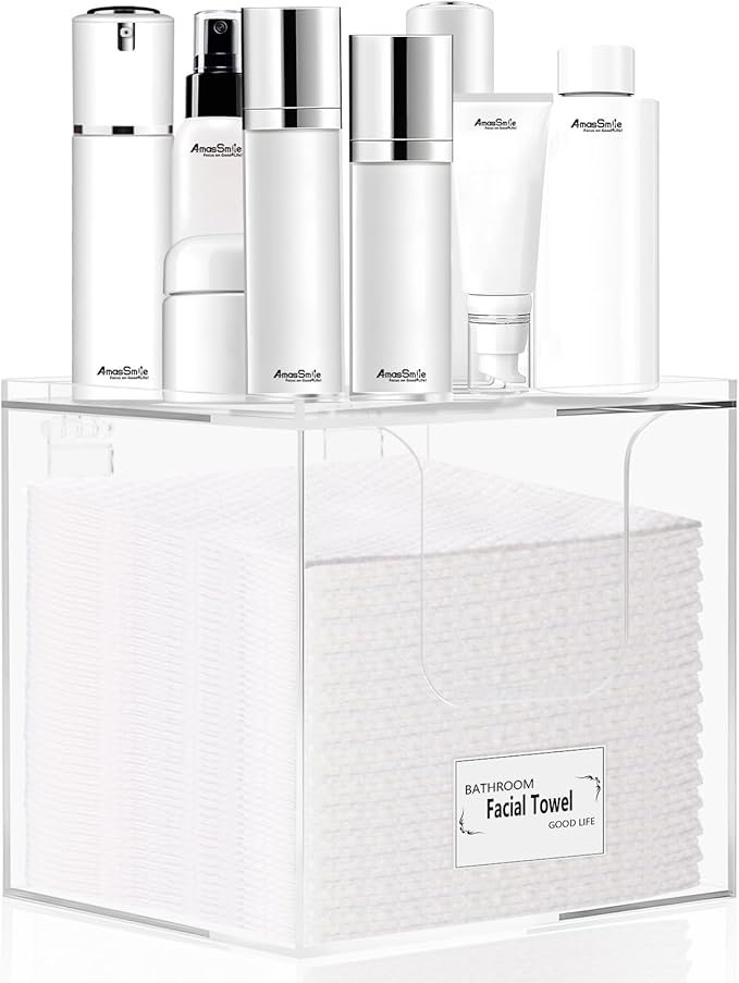 Facial Towel Holder – Disposable Face Towel Acrylic Storage Box for Bathroom, Clean Skin Club Box with Non-Slip Pads, Holds XL Clean Towels (Excluding Facial Towels) (Ready to use)
