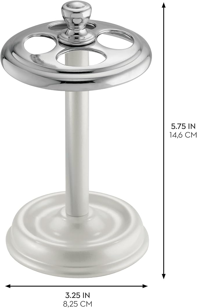 iDesign Toothbrush Holder for Bathroom - 4-Section Toothbrush Stand for Countertop, White/Chrome