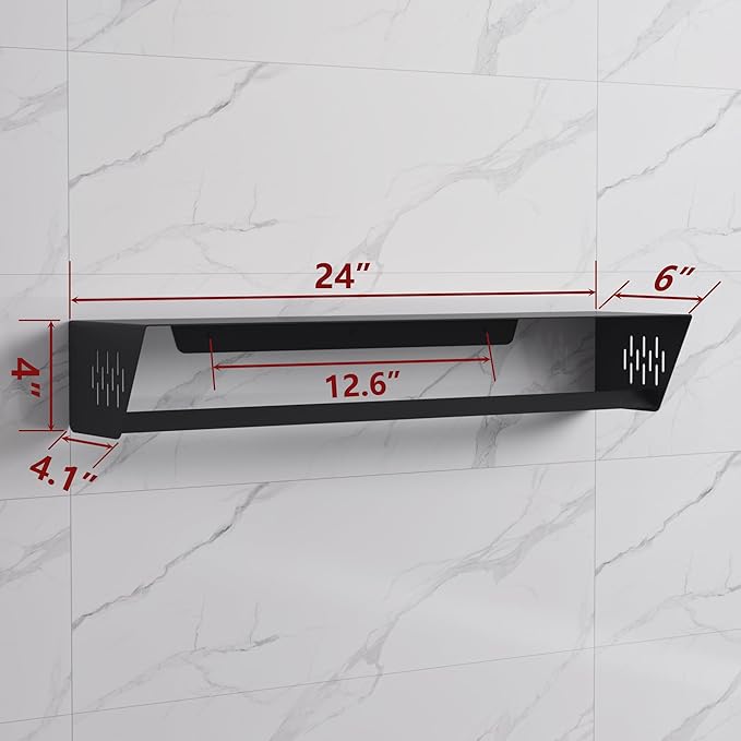Qeke Bathroom Lavatory Towel Rack, Wall Mount Towel Holder Towel Hanger Shelf with Towel Bar, SUS 304 Stainless Steel Towel Rack for Bathroom and Lavatory, Matte Black, 24 Inch