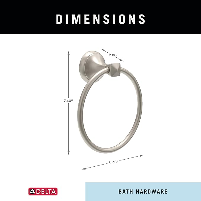 Delta Esato (1-Pack) Hand Towel Holder SpotShield Brushed Nickel Towel Racks for Bathroom Wall Round Towel Ring Holder for Bath Towel Hanger for Kitchen, Bathroom Accessories ESA46-DN