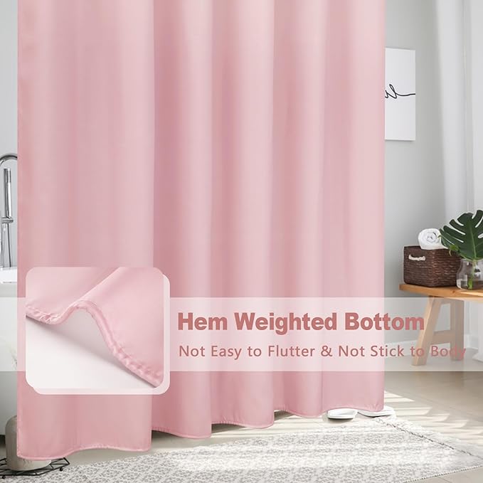 AooHome Fabric Shower Curtains, Cloth Ombre Pink Shower Curtain Sets, Washable Fabric Pink and White Shower Curtain, Rustic Farmhouse Bathroom Shower Curtains, 72x78 Inches