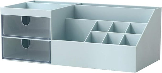 Cosmetic Storage Box, Makeup Organizer Cabinet/Drawer Type Vanity Organizer/Dormitory Desktop Sundries Storage Shelf (24.5 * 12 * 9.1cm, Blue)