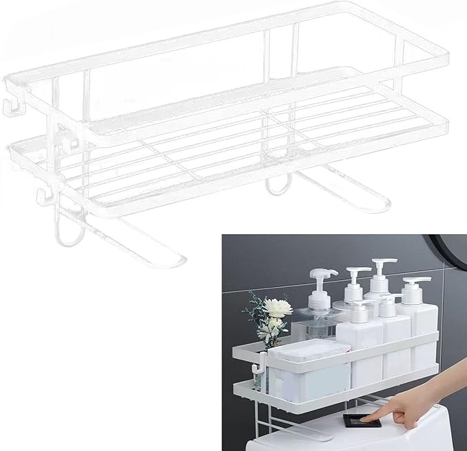 Fafeicy Toilet Shelf, Iron Material, Large Capacity Bathroom Organizer for Toilets, and NailFree Installation, Ideal for Bathroom Storage (Single Layer White)