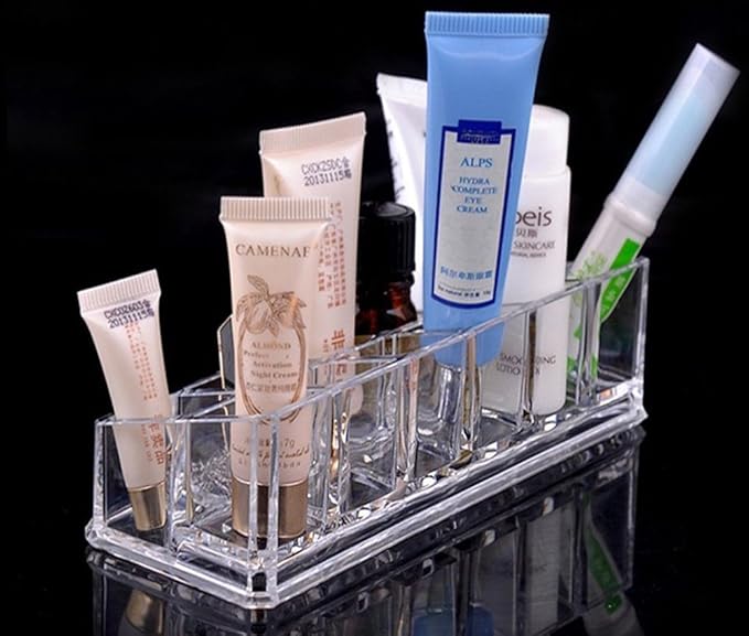 Clear Acrylic Lipstick or Brush Holder Display Stand Cosmetic Organizer with 12 Compartment for Lipstick, Brushes, Bottles