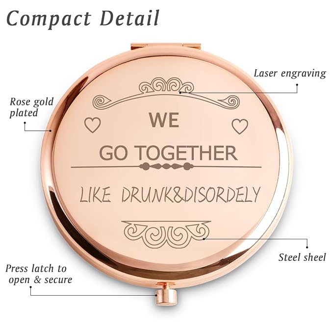 Friendship Gifts for Women Girls, Personalized Gifts for Friends BBF Bestie, Custom Compact Mirror for Birthday, Mothers Day, Graduation, Basket Stuffers