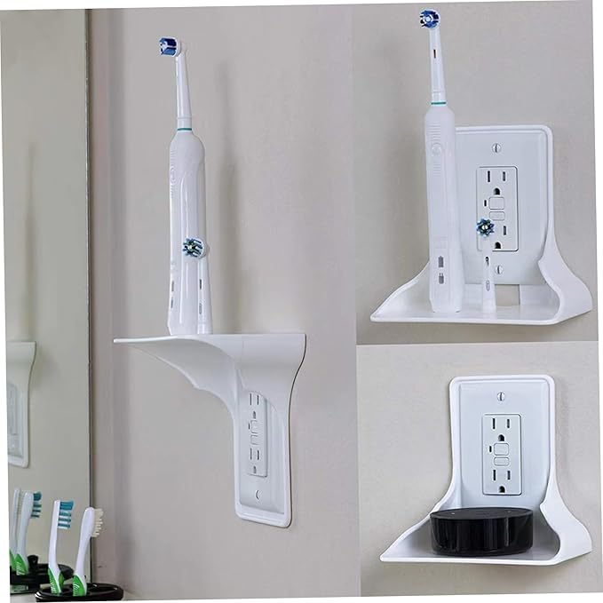 Outlet Shelf 2Pcs Sturdy & Smooth White PP Wall Outlet Shelf with Cord Hole Space-Saving Holder for Bathroom Products, Kitchen Accessories, Electronics