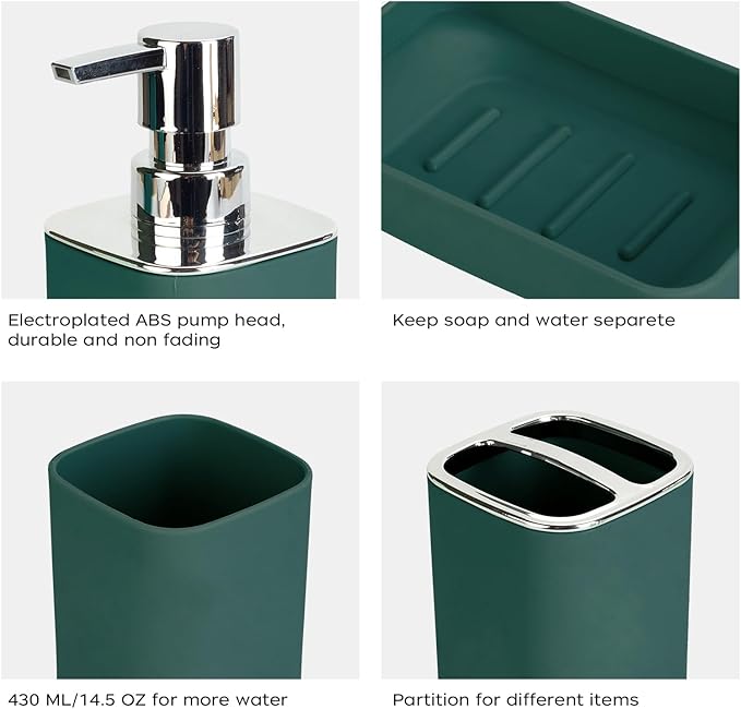 4Pack Bathroom Accessories Set, Bohemian Bathroom Sink Set, Contain Soap Dispenser, Toothbrush Holder, Soap Dish & Mouthwash Cup,Square soap and Toothbrush Holder Set