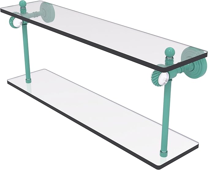 Allied Brass PG-2T-22-SFG Pacific Grove Collection 22 Inch Two Tiered Glass Shelf with Twisted Accents, Sea Foam Green