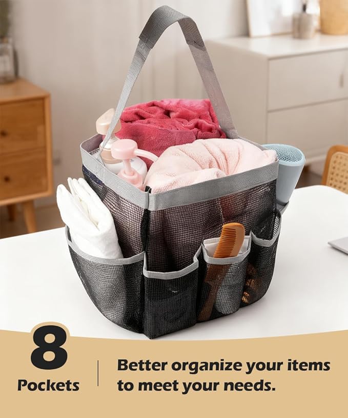 Mesh Shower Caddy Bathroom Portable College Dorm Essentials for Girls Guys Shower Tote Beach Camp Travel Hanging Toiletry Bag Grey