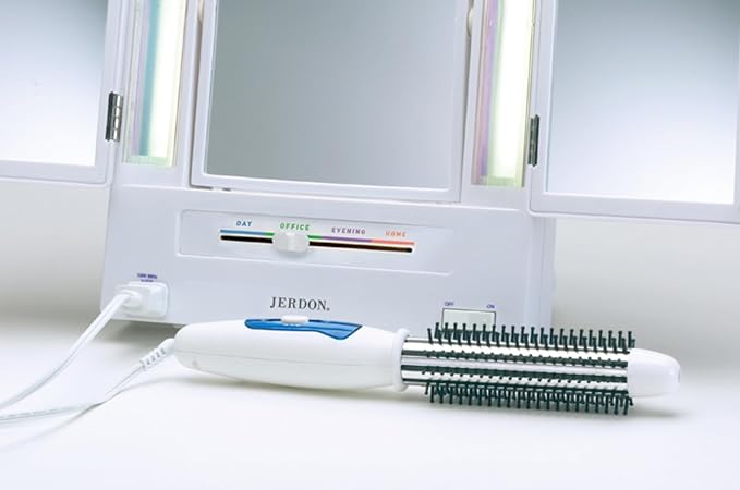 JERDON Tri-Fold Two-Sided Makeup Mirror with Lights - Vanity Mirror with 5X Magnification & Multiple Light Settings - White Base - Model JGL9W