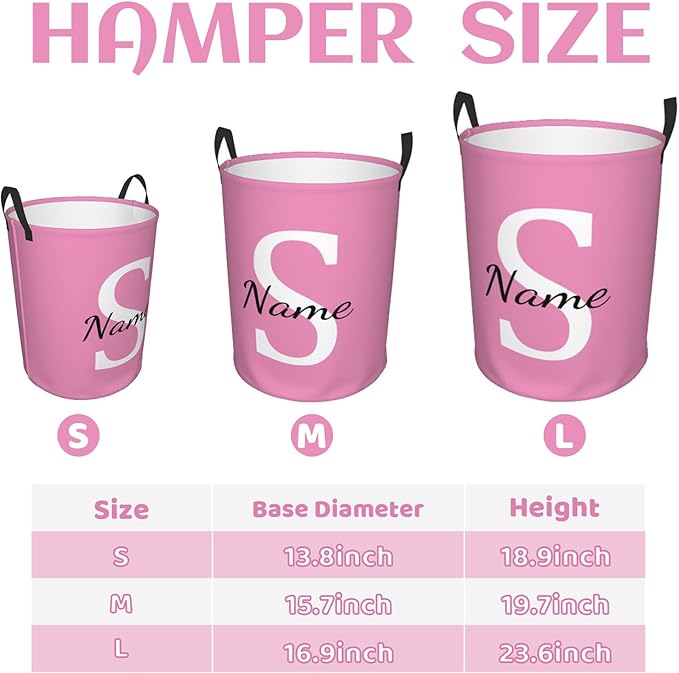 Custom Name Laundry Hamper, Personalized Laundry Basket with Name, Customized Dirty Clothes Storage Basket with Handles for Boys Girls Men Women Bathroom Bedroom(M)