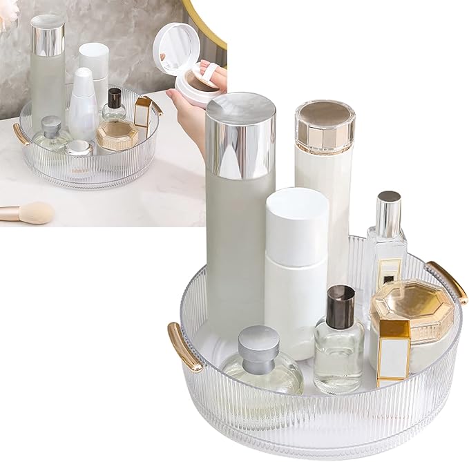 Pssopp Makeup Display Tray, Ergonomic Skincare Organizer with 360 Degree Rotatable Design for Easy Access and Ample Storage (Transparent)