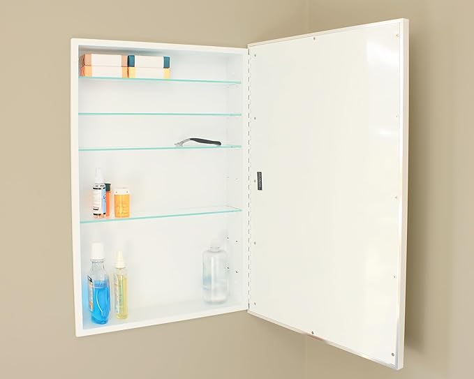 Fox Hollow Furnishings 20x30 Parker Metro Metal Framed Rectangle Recessed Bathroom Medicine Cabinet, Floating Mirror, 18x28 in-Wall Opening, Steel, Adjustable Glass Shelves, Magnet Close, Chrome